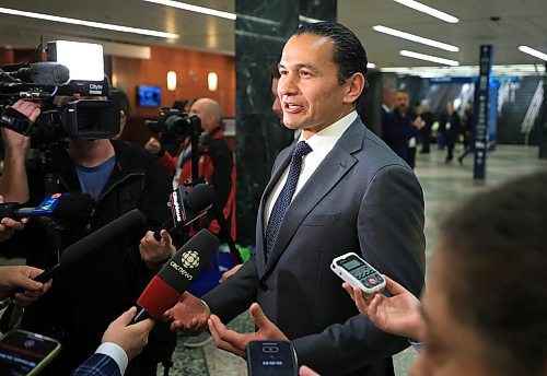 RUTH BONNEVILLE / FREE PRESS

LOCAL - AMM Kinew 

Premier Wab Kinew scrums with the media outside after  giving his Premier&#x573; address at the Association of Manitoba Municipalities (AMM) fall convention at RBC Convention Centre Monday. 


Nov  25th, 2024