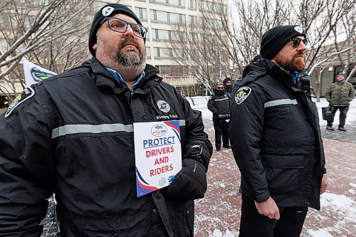 MIKE DEAL / FREE PRESS
Transit driver, Christian Brambilla, holds a sign saying &#x201c;Protect Drivers and Riders&#x201d; during rally.
Members of the Amalgamated Transit Union Local 1505 hold a rally Tuesday morning outside city hall pushing for improved safety measures on Winnipeg Transit.
ATU local 1505 president, Chris Scott, speaks during the rally outside city hall.
Reporter: Erik Pindera
241126 - Tuesday, November 26, 2024.