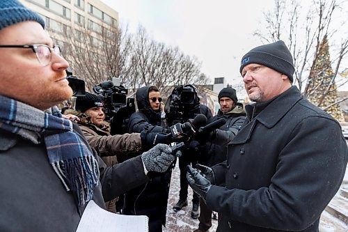 MIKE DEAL / FREE PRESS
Members of the Amalgamated Transit Union Local 1505 hold a rally Tuesday morning outside city hall pushing for improved safety measures on Winnipeg Transit.
ATU local 1505 president, Chris Scott, speaks during the rally outside city hall.
Reporter: Erik Pindera
241126 - Tuesday, November 26, 2024.