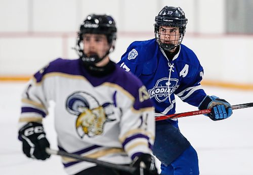 JOHN WOODS / FREE PRESS
Nolan Fielding, River East Kodiaks forward, is photographed during a game against the Stonewall Rams at Gateway Arena Wednesday, November 26, 2024. 

Reporter: massimo