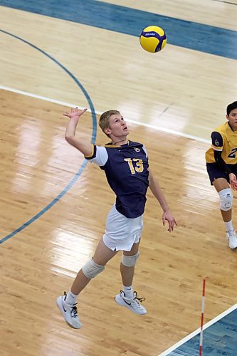 Brandon University Bobcats Liam Pauls attacks against the Alberta Golden Bears during their Canada West men's volleyball match at the Healthy Living Centre on Friday evening. (Thomas Friesen/The Brandon Sun)