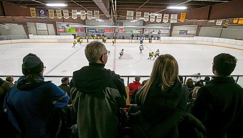 BROOK JONES/FREE PRESS
The City of Winnipeg and the Province of Manitoba rekindled a half-century old hockey rivalry at Gateway Recreation Centre in Winnipeg, Man., Saturday, Nov. 30, 2024. The friendly hockey game between politicans, Winnipeg's public service and provincial staff was held in celebration of Winnipeg's 150th anniversary. Pictured: Hundreds of fans cheer on players from the City team and the Province team.