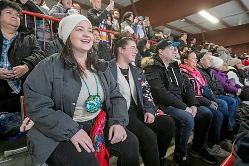 BROOK JONES/FREE PRESS
The City of Winnipeg and the Province of Manitoba rekindled a half-century old hockey rivalry at Gateway Recreation Centre in Winnipeg, Man., Saturday, Nov. 30, 2024. The friendly hockey game between politicans, Winnipeg's public service and provincial staff was held in celebration of Winnipeg's 150th anniversary. Pictured: Fans Lisa Bowden (left) and Brittany Amorim show their enthusiasm while watching the hockey game from the stands.