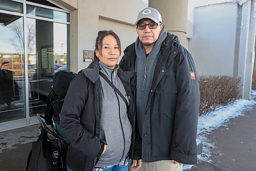 MIKE DEAL / FREE PRESS Geraldine Mason and her boyfriend, Clarence Hill at the Victoria Inn just before heading back to Gods Lake Narrows Monday afternoon. Premier Wab Kinew has ordered Dr. Brent Roussin to write a public health order that bans incarcerating anyone with tuberculosis. The order was made after a Geraldine Mason, from northern Manitoba, with no criminal charges spent a month in jail after public health officials ordered her detained to treat her tuberculosis, even though she wasn’t infectious at the time. 241202 - Monday, December 2, 2024. 