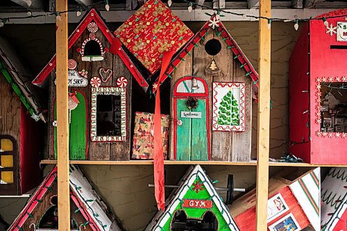 MIKAELA MACKENZIE / FREE PRESS
	
Jen de Delley&#x573; Christmas elf village in storage in her carport workshop in River Heights on Monday, Nov. 18, 2024.

For AV story.
Winnipeg Free Press 2024