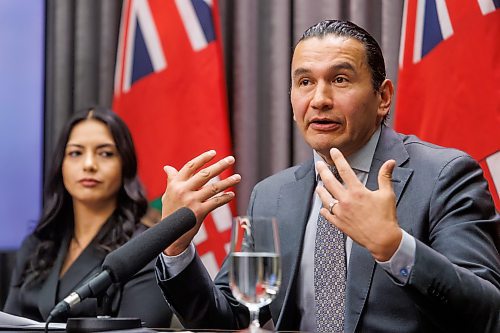 MIKE DEAL / FREE PRESS
Premier Wab Kinew and Amna Mackin, assistant deputy minister, Executive Council, speak during a press conference after returning from observing the start of the first day workers began sifting through the material excavated from a targeted area of the Prairie Green Landfill in the search for the remains of two First Nations women, Morgan Harris, 39, and Marcedes Myran, 26, who were slain by serial killer, Jeremy Skibicki.
Reporter: Aaron Epp
241202 - Monday, December 02, 2024.