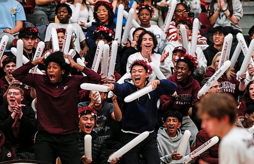 JOHN WOODS / WINNIPEG FREE PRESS
St Paul&#x2019;s Crusaders fans celebrate a point won against the  River East Kodiaks&#x2019; in the Manitoba High School 2022 AAAA Varsity Volleyball Provincial Championship at the University of Manitoba Monday, December 2, 2024.