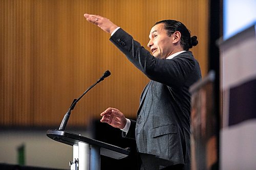 MIKAELA MACKENZIE / FREE PRESS
	
Premier Wab Kinew gives his state of the province speech at the RBC Convention Centre on Tuesday, Dec. 3, 2024. 

For Tyler/etc story.
Winnipeg Free Press 2024