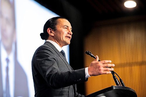 MIKAELA MACKENZIE / FREE PRESS
	
Premier Wab Kinew gives his state of the province speech at the RBC Convention Centre on Tuesday, Dec. 3, 2024. 

For Tyler/etc story.
Winnipeg Free Press 2024