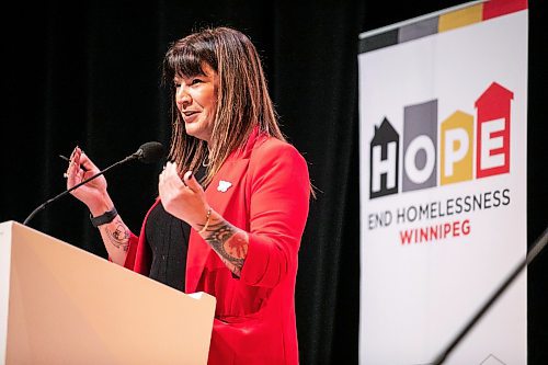 MIKAELA MACKENZIE / FREE PRESS
	
Minister of housing, addictions, and homelessness Bernadette Smith speaks at the opening ceremony of End Homelessness Winnipeg&#x573; conference at the Winnipeg Art Gallery on Tuesday, Dec. 3, 2024. 

For Nicole Buffie story.
Winnipeg Free Press 2024