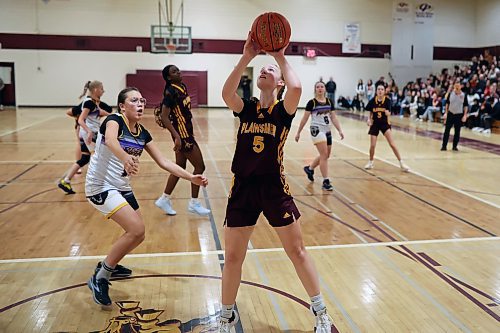 06122024
Kardyn Rowan #5 of the Crocus Plainsmen looks to let off a shot on net during the Plainsmen&#x2019;s opening match against the Virden Bears in the Crocus Plains Early Bird Varsity Girls Basketball Tournament at CPRSS on Friday morning. 
(Tim Smith/The Brandon Sun)
