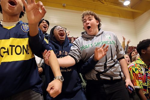 06122024
Crocus Plains Regional Secondary School students cheer wildly for a basket during the Crocus Plainsmen&#x2019;s opening match against the Virden Bears in the Crocus Plains Early Bird Varsity Girls Basketball Tournament at CPRSS on Friday morning. 
(Tim Smith/The Brandon Sun)
