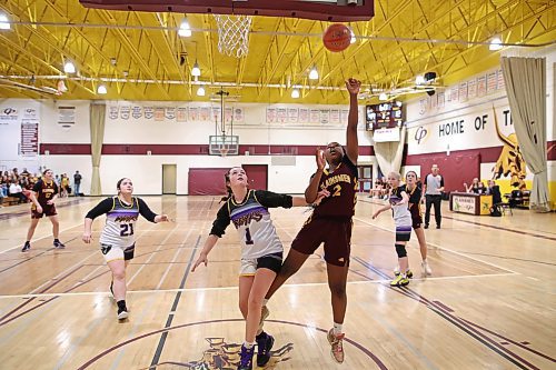 06122024
Rebecca Adiamo #2 of the Crocus Plainsmen lets off a shot on the net during the Plainsmen’s opening match against the Virden Bears in the Crocus Plains Early Bird Varsity Girls Basketball Tournament at CPRSS on Friday morning. 
(Tim Smith/The Brandon Sun)
