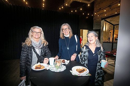 MIKAELA MACKENZIE / FREE PRESS
	
Laurie Sodomlak (left), Trish Field, and Lisa L. Hastings at the Winnipeg Free Press subscriber sip and shop event at The Forks on Monday, Dec. 2, 2024. 

For social page.
Winnipeg Free Press 2024