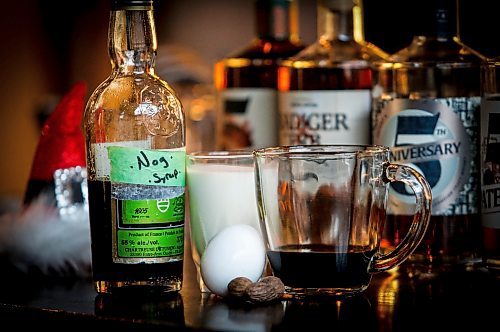 JOHN WOODS / FREE PRESS
Patent 5 bar manager Phil Tessier created two  Christmas drinks, an alcoholic drink called J&#xe4;g N&#xf6;g and a non-alcoholic drink called Working Late Nogtini.  Ingredients for  Working Late Nogtini are photographed Tuesday, December 3, 2024. 

Reporter: av