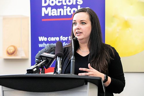 MIKAELA MACKENZIE / FREE PRESS
	
Dr. Nichelle Desilets, president-elect of Doctors Manitoba and a physician working in Neepawa, warns the public of widespread emergency room closures in rural and northern communities on Tuesday, Dec. 10, 2024.

For Chris Kitching story.
Winnipeg Free Press 2024