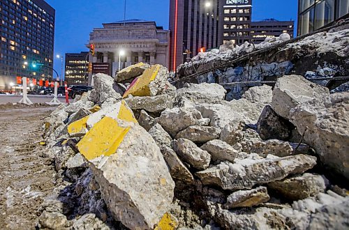 JOHN WOODS / FREE PRESS
Portage and Main barricades are being demolished Tuesday, December 10, 2024. 

Reporter: ?