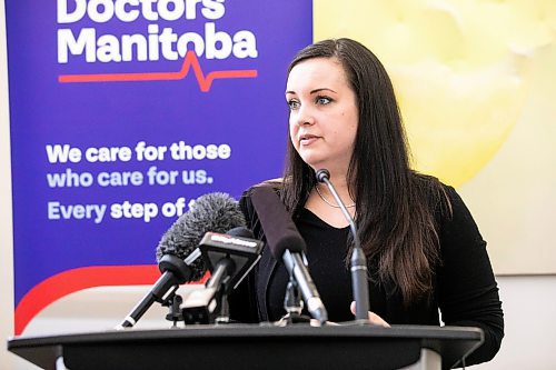 MIKAELA MACKENZIE / FREE PRESS
	
Dr. Nichelle Desilets, president-elect of Doctors Manitoba and a physician working in Neepawa, warns the public of widespread emergency room closures in rural and northern communities on Tuesday, Dec. 10, 2024.

For Chris Kitching story.
Winnipeg Free Press 2024