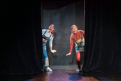 MIKE DEAL / FREE PRESS
(From left) Emily King as Hansel and Carlyn Graff-Czehryn as Gretel during a rehearsal of Sick and Twisted Theatre's Christmas pantomime: Hansel &amp; Gretel in Portage Place! which will be running from Dec 12 to 22 at PTE.
Reporter: Ben Waldman
241210 - Tuesday, December 10, 2024.