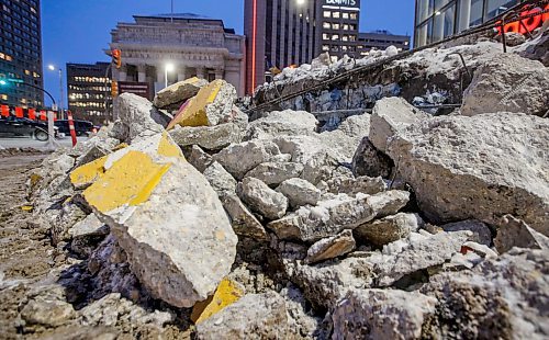 JOHN WOODS / FREE PRESS
Portage and Main barricades are being demolished Tuesday, December 10, 2024. 

Reporter: ?