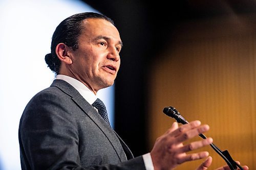 MIKAELA MACKENZIE / FREE PRESS
	
Premier Wab Kinew gives his state of the province speech at the RBC Convention Centre on Tuesday, Dec. 3, 2024. 

For Tyler/etc story.
Winnipeg Free Press 2024