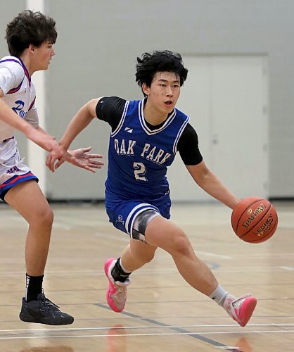 Oak Park guard Binyi Lee drives against the Riffel Royals on Friday. (Thomas Friesen/The Brandon Sun)