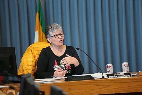 Brandon Police Board chair Deb Arpin during the Dec. 13, 2024 meeting at Brandon City Hall. (Matt Goerzen/The Brandon Sun)