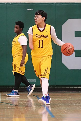 Portage's Brayden Prince dribbles the ball against Neelin on Friday afternoon action of the BSSI. (Matt Packwood/The Brandon Sun)