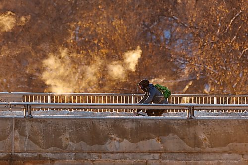 MIKE DEAL / FREE PRESS 
A cyclist makes their way over the Maryland Street Bridge despite the frigid temperature of around -20C with a windchill that makes it feel like -26C Friday morning.
Standup
241213 - Friday, December 13, 2024.