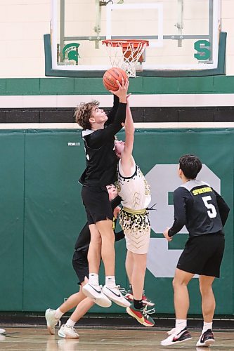 Neelin's Kal-El Wilson fights for a rebound over Carberry's Brayden Bobier in the Source for Sports division semifinal. (Matt Packwood/The Brandon Sun)