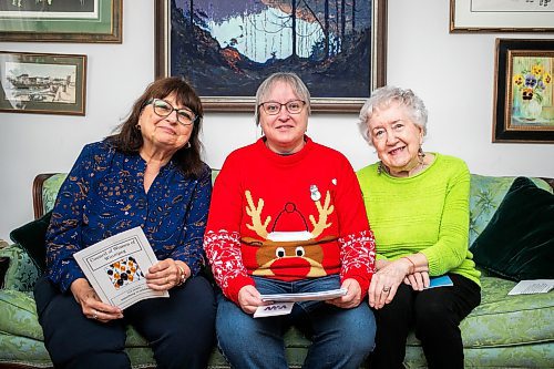 MIKAELA MACKENZIE / FREE PRESS
	
Council of Women of Winnipeg members Arlene Macklem (left), Brenda Buleziuk, and Arlene Draffin Jones on Monday, Dec. 16, 2024. The volunteer-run organization, which advocates with other groups, politicians and businesses on issues to improve the quality of life in Winnipeg, celebrated its 130th anniversary this year.

For Aaron Epp story.
Winnipeg Free Press 2024