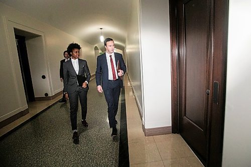 MIKAELA MACKENZIE / FREE PRESS
	
Health minister Uzoma Asagwara (left) and finance minister Adrien Sala give a provincial fiscal update at the Manitoba Legislative Building on Monday, Dec. 16, 2024.

For Maggie story.
Winnipeg Free Press 2024