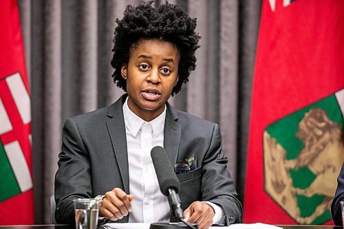 MIKAELA MACKENZIE / FREE PRESS
	
Health minister Uzoma Asagwara speaks at a provincial fiscal update at the Manitoba Legislative Building on Monday, Dec. 16, 2024.

For Maggie story.
Winnipeg Free Press 2024