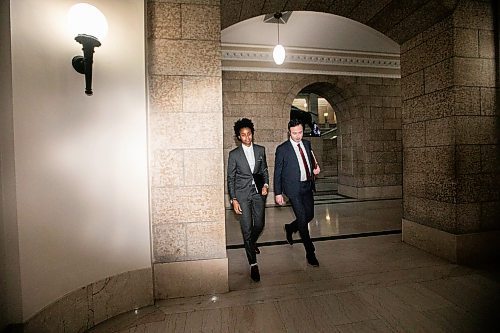 MIKAELA MACKENZIE / FREE PRESS
	
Health minister Uzoma Asagwara (left) and finance minister Adrien Sala give a provincial fiscal update at the Manitoba Legislative Building on Monday, Dec. 16, 2024.

For Maggie story.
Winnipeg Free Press 2024