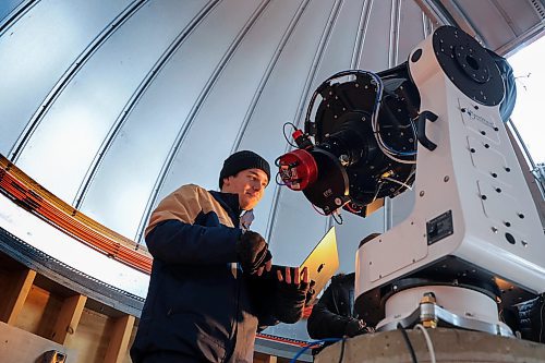 RUTH BONNEVILLE / FREE PRESS

Local  - Remote Observatory!

Photo of lead graduate student Ryan Wierckx  at the Glenlea Remote Observatory during Grand Opening Tuesday. 

Story: 
Grand opening of the University of Manitoba's Remote Observatory in the Glenlea area.   The new observatory consists of an ASH dome and a PlaneWave CDK350 telescope. 

For the first time at the University of Manitoba, both the dome and the telescope have the capability of being controlled remotely, meaning that students can observe from anywhere as long as they have an internet connection.

This new Observatory was  built by Ryan Wierckx (lead) U of M graduate student with the assistance of Tyrone Woods (Assistant Professor) and staff. 


Dec 17th, 2024