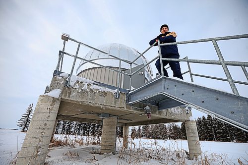 RUTH BONNEVILLE / FREE PRESS

Local  - Remote Observatory!

Photo of lead graduate student Ryan Wierckx outside the Glenlea Remote Observatory during Grand Opening Tuesday. 

Story: 
Grand opening of the University of Manitoba's Remote Observatory in the Glenlea area.   The new observatory consists of an ASH dome and a PlaneWave CDK350 telescope. 

For the first time at the University of Manitoba, both the dome and the telescope have the capability of being controlled remotely, meaning that students can observe from anywhere as long as they have an internet connection.

This new Observatory was  built by Ryan Wierckx (lead) U of M graduate student with the assistance of Tyrone Woods (Assistant Professor) and staff. 


Dec 17th, 2024