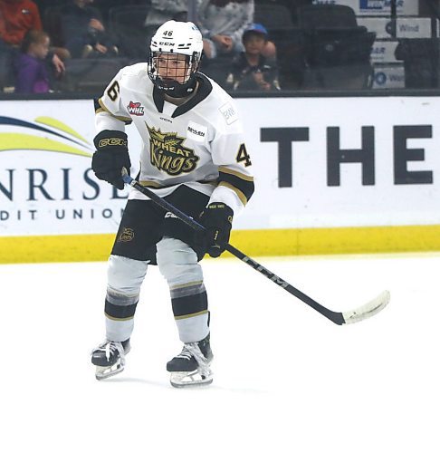 Chase Surkan, who the Brandon Wheat Kings took with their top pick in the 2024 Western Hockey League draft, has already played a pair of games with the club. He is shown during his debut against the Seattle Thunderbirds on Oct. 18. (Perry Bergson/The Brandon Sun)