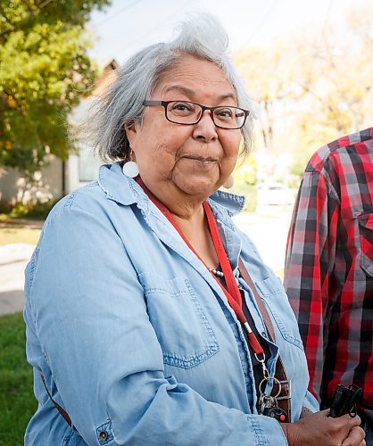 MIKE DEAL / WINNIPEG FREE PRESS
Language activists Pat Ningewance (left) and Roger Roulette (right) at the Manitoba Indigenous Cultural Education Centre, 119 Sutherland, Tuesday afternoon.
See Ben Waldman story
210928 - Tuesday, September 28, 2021.