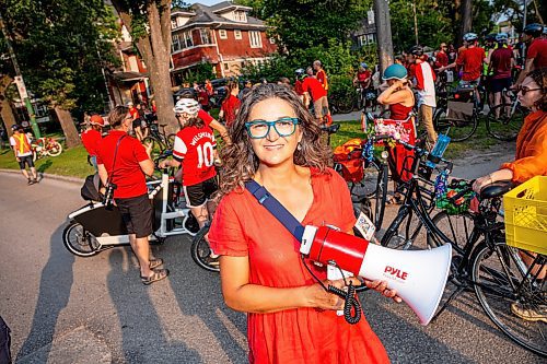 NIC ADAM / FREE PRESS
Winnipeg Bicycle Mayor Patty Wiens pictured at the memorial honouring the life of cyclist Rob Jenner, who lost his life to a hit-and-run driver on Wellington Crescent at Cockburn Street, pictured Thursday afternoon.
240725 - Thursday, July 25, 2024.

Reporter: Jura