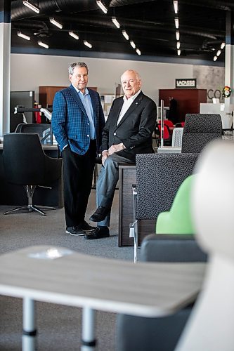 MIKAELA MACKENZIE / FREE PRESS
	
Rob Cunningham, president (left), and Bob Cunningham, founder and CEO, at Cunningham Business Interiors, which has offered customizable furnishing options for businesses and home offices since 1964, on Wednesday, Dec. 18, 2024.

For Aaron Epp story.
Winnipeg Free Press 2024