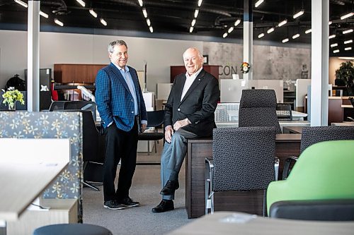 MIKAELA MACKENZIE / FREE PRESS
	
Rob Cunningham, president (left), and Bob Cunningham, founder and CEO, at Cunningham Business Interiors, which has offered customizable furnishing options for businesses and home offices since 1964, on Wednesday, Dec. 18, 2024.

For Aaron Epp story.
Winnipeg Free Press 2024