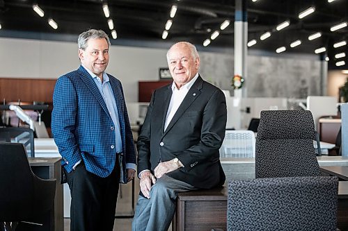 MIKAELA MACKENZIE / FREE PRESS
	
Rob Cunningham, president (left), and Bob Cunningham, founder and CEO, at Cunningham Business Interiors, which has offered customizable furnishing options for businesses and home offices since 1964, on Wednesday, Dec. 18, 2024.

For Aaron Epp story.
Winnipeg Free Press 2024