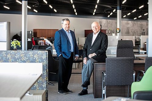 MIKAELA MACKENZIE / FREE PRESS
	
Rob Cunningham, president (left), and Bob Cunningham, founder and CEO, at Cunningham Business Interiors, which has offered customizable furnishing options for businesses and home offices since 1964, on Wednesday, Dec. 18, 2024.

For Aaron Epp story.
Winnipeg Free Press 2024