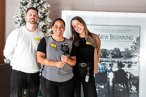 MIKAELA MACKENZIE / FREE PRESS
Stephen Gilbert (left), Brittany Stewart, and Candice Antazo, Riverview employees and makers of a new documentary about the residents, on Thursday, Dec. 19, 2024.
For Conrad story.
Winnipeg Free Press 2024