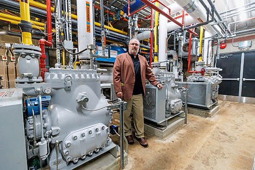 MIKE DEAL / FREE PRESS
J. Brian Blahey in the engine room at the Dakota Fieldhouse (1188 Dakota St) where he was the prime consultant on a complete engine room and ice plant refrigeration replacement.
J. Brian Blahey, runs JBB Consultants and Engineers, Inc., a one-man firm with a variety of professional design, engineering, construction and management experience. 
241219 - Thursday, December 19, 2024.