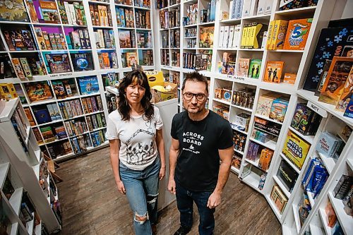 JOHN WOODS / FREE PRESS
Hilary James, general manager of Across The Board Game Cafe, and Clinton Skibitzky, owner of Across The Board Game Cafe, are photographed in the retail section of the cafe Monday, December 23, 2024. Skibitzky says the GST “holiday” is not helping business.
Reporter: gabby