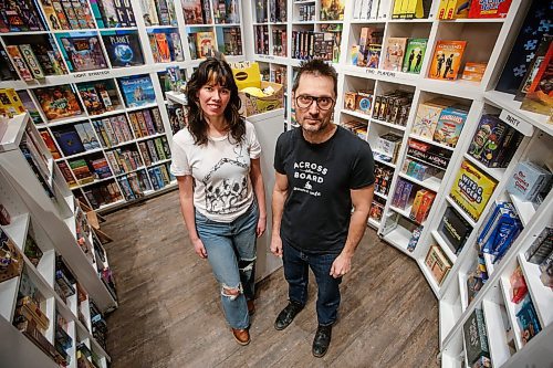 JOHN WOODS / FREE PRESS
Hilary James, general manager of Across The Board Game Cafe, and Clinton Skibitzky, owner of Across The Board Game Cafe, are photographed in the retail section of the cafe Monday, December 23, 2024. Skibitzky says the GST “holiday” is not helping business.
Reporter: gabby