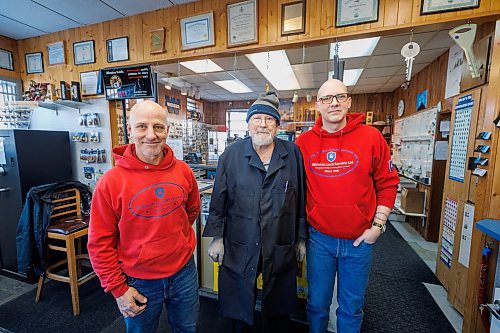 MIKE DEAL / FREE PRESS
(From left) Shawn McCormack, service manager, Ron Dawson, 81, owner of Kildonan Lock Service, and his son Trevor Dawson the general manager.
Kildonan Lock Service (334 Union Ave W), a full-service locksmith shop with clients that range from people who lose the keys to their house or car, to True North Sports & Entertainment and the Winnipeg Airports Authority.
Reporter: Aaron Epp
250106 - Monday, January 06, 2025.