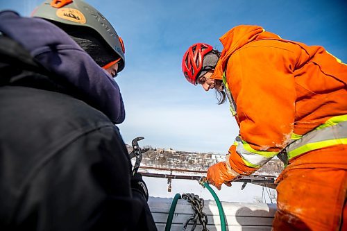 MIKAELA MACKENZIE / FREE PRESS
Rolly Magne (left) and Charles Roy adjust the water for optimal ice creation at the St. Boniface ice climbing tower on Monday, Jan. 6, 2025. The system needs to be checked three times a day while running, and it usually takes about two weeks to create the finished tower. Temperatures need to be below -15C to build up ice, so these folks may be one of the few not looking forward to the warmer days forecasted ahead.
Standup.
Winnipeg Free Press 2025