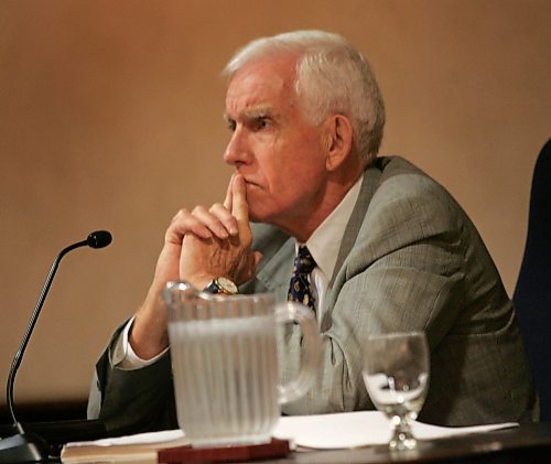 WAYNE GLOWACKI/WINNIPEG FREE PRESS Former Crown George Dangerfield is questioned at the Driskell Inquiry Monday. Dan Lett and Nick Martin stories.    August 14 2006